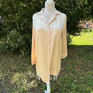 Vintage Inner Most Gold Satin Line Sleeve Sleep Shirt Button Up Size S Nightgown